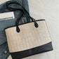 Contrast Straw Woven Tote Bag