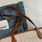 Contrast Straw Woven Tote Bag