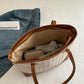 Contrast Straw Woven Tote Bag